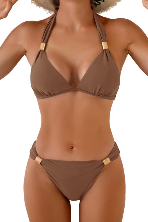 Bikini Sets for Women Halter Two Piece Bathing Suit V Neck Tie Back Swimsuit