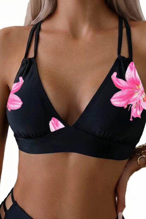 Women's Push Up V Neck Bikini Tops Criss Cross Back Padded Bathing Suit Top Only