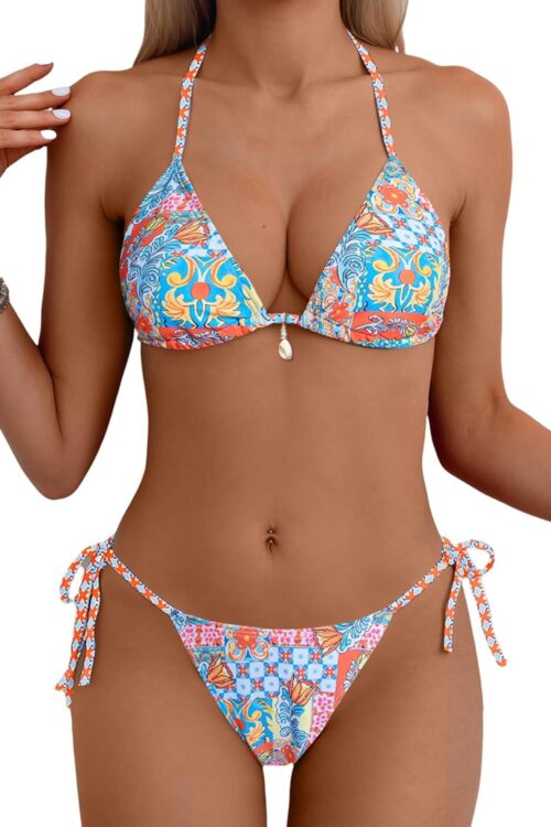 Women's Sexy Halter Bikini Set Triangle Top String Swimwear Two Piece Swimsuits Cheeky Bathing Suit