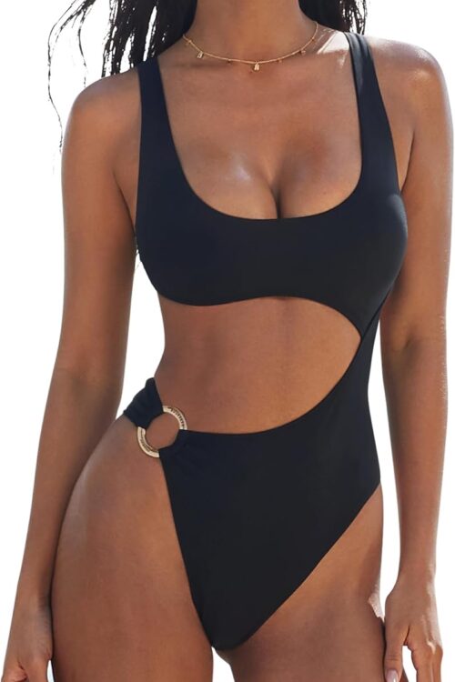 Women Sexy One Piece Tummy Control Swimsuit Cutout Backless Bathing Suit