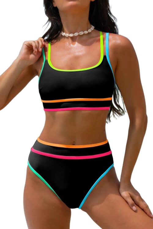 Women's High Waisted Bikini Sets Neon Two Piece 2026 Swimsuit Sporty Adjustable Straps Bathing Suit