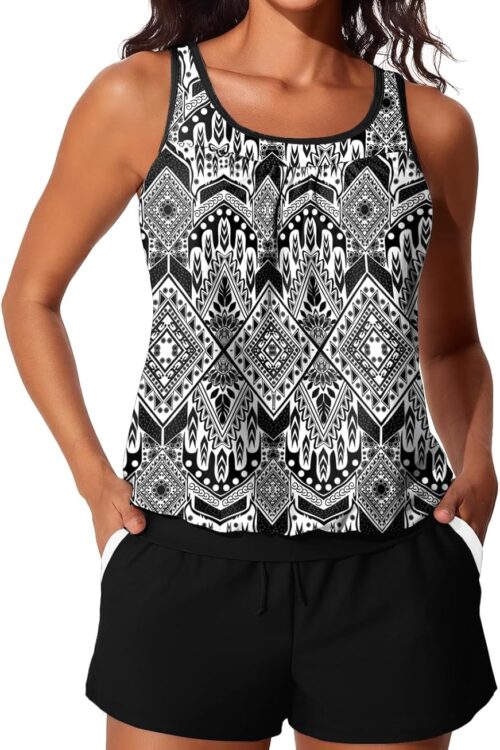 Women's Tankini Swimsuits Tummy Control Modest 2026 Two Piece with Sporty Pockets Bathing Suits