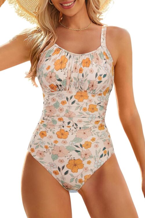 Modest One Piece Swimsuit Women Tummy Control 2026 Long Torso Slimming Bathing Suit Cute Floral Swim Suits
