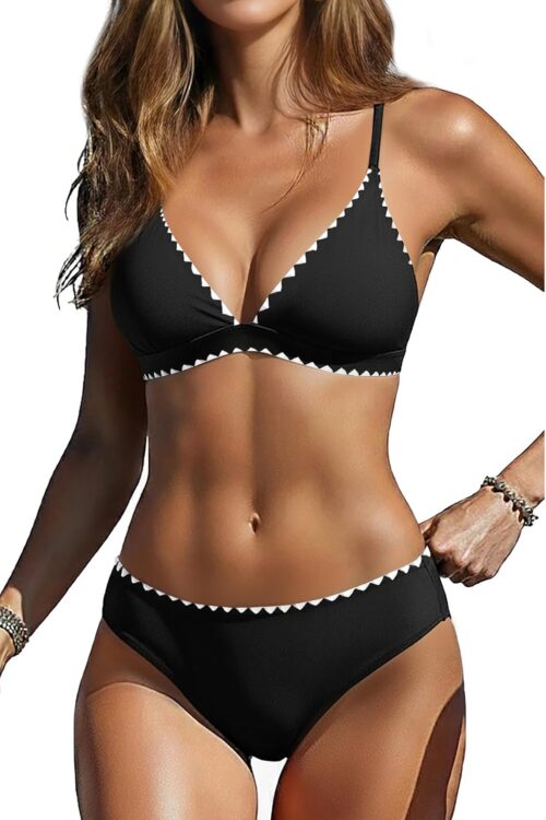 Womens Push Up Bikini Set - Two Piece Swimsuit V Neck Crisscross Back Bathing Suit Swimwear
