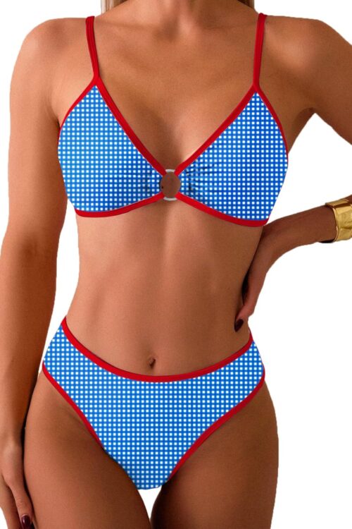 Women's Triangle Bikini Sets O Ring Linked Two Piece Swimsuits Floral Printed Cheeky Bathing Suit